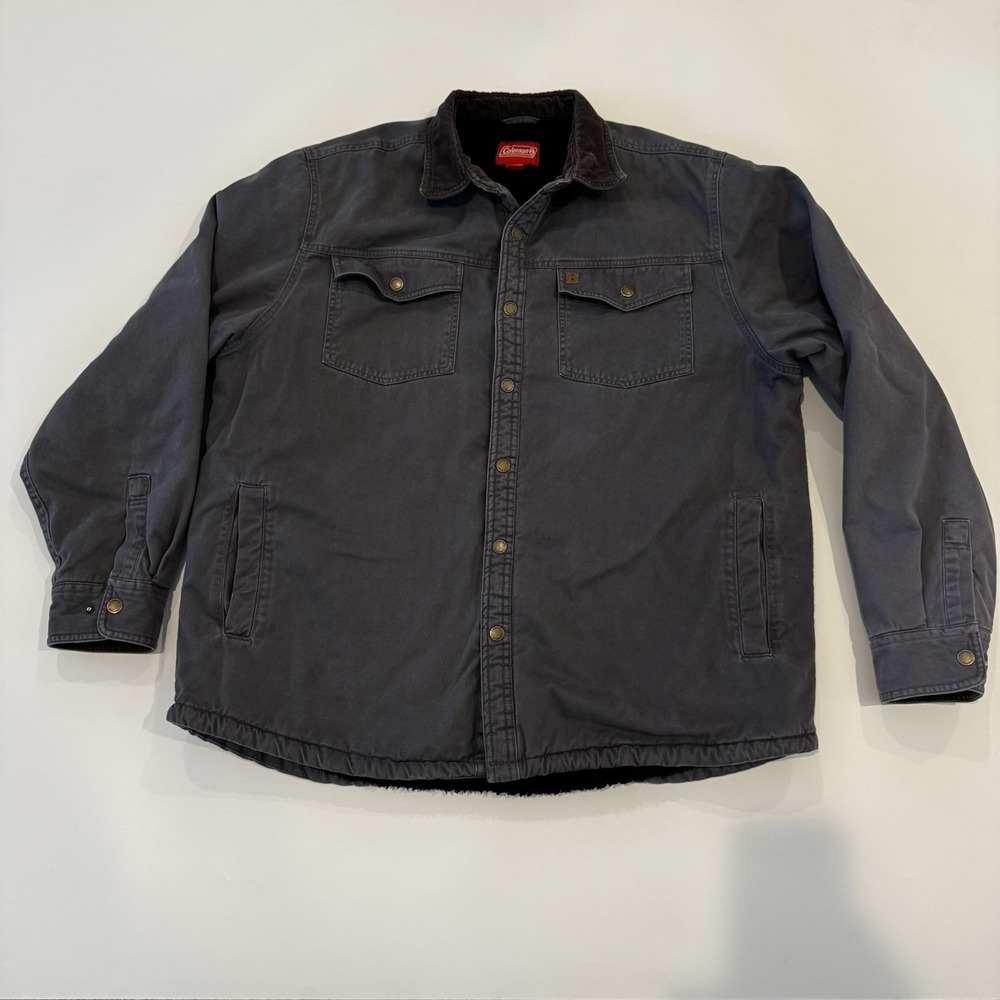 Coleman Sherpa Lined Jacket‎ Canvas Workwear Camping Outdoor Gray W/ Corduroy XL